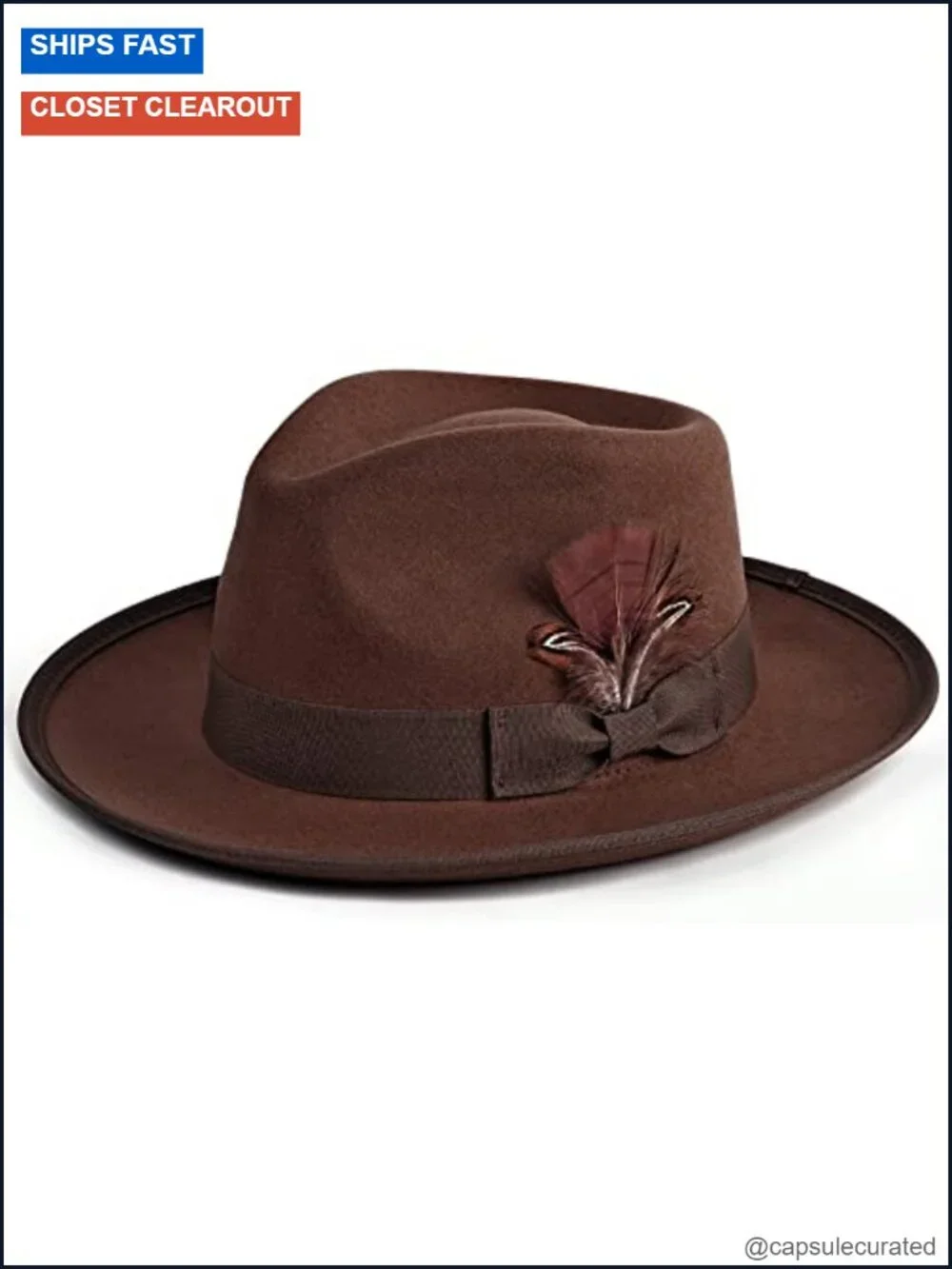 Wide Brim Fedora Hat with Removable Feathers, Adjustable Unisex